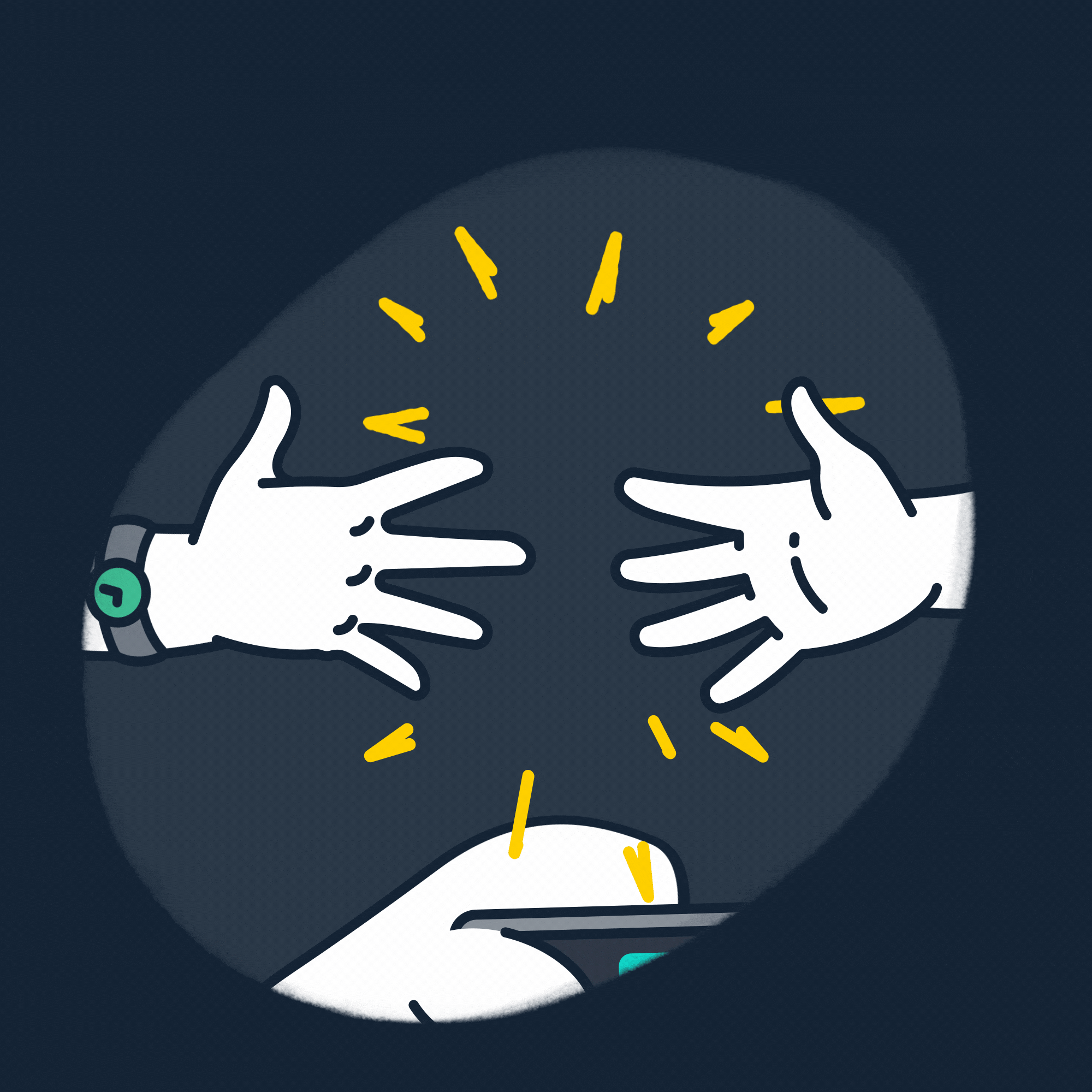 Animated illustration of sending invite to someone and then a fist bump
